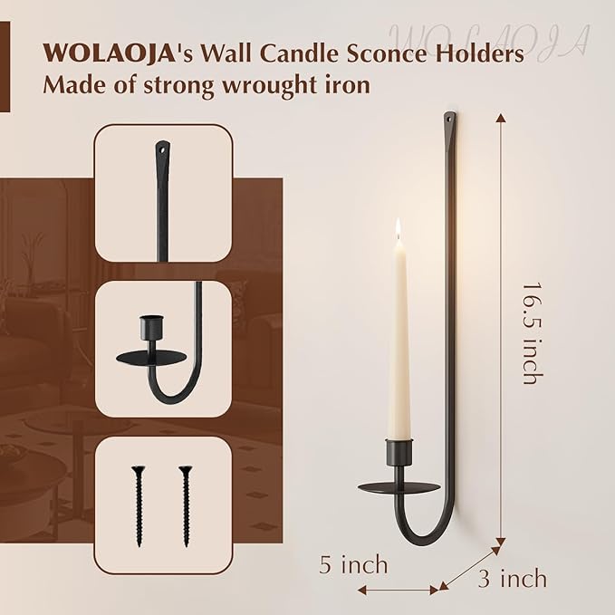 Metal Wall Candle Sconce Holder Set of 2 Wall Mount Candle Holder Pillar Holder Black Modern Wall Candle Sconces Hanging for Living Room Farmhouse Fireplace Wedding