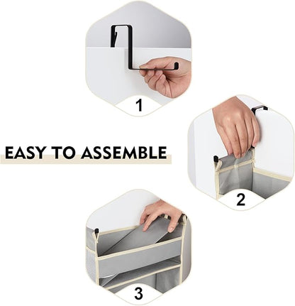 Over The Door Organizer 6-Shelves and 12 Side Pockets, Over The Door Storage for Bathroom Bedroom Nursery, Hanging Door Organizers for Baby Diapers and Kids Toys (13"x5"x54", Grey)