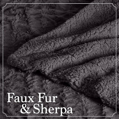 The Connecticut Home Co Throw Blanket for Couch, Soft Fluffy Room Decor, Cozy Warm Throws for Bed, Couches, Gifts for Women, Bedroom Cute Aesthetic Blankets Faux Fur and Sherpa, 65x50, Gray