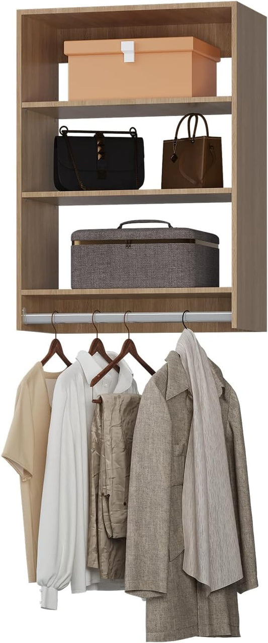 ROOMTEC 22.5" Medium Hanging Closet Unit, Modular Closet System with Hanging Rod, Wardrobe Organizer for Bedroom or Walk-in Closet, Wall Mounted, Customizable Clothes Storage Unit, Wood