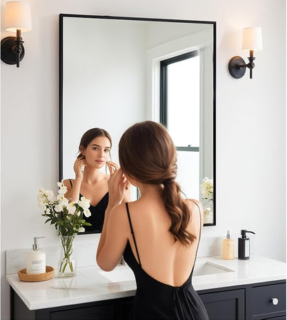 Bathroom Mirror 30x36 Inch, Black Frame Mirror 30"x36", Rectangle Wall Mounted Mirror, Metal Framed Vanity Mirror for Wall 30 by 36, Modern Mirror Hangs Horizontal Or Vertical