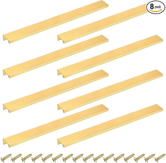 uxcell Cabinet Finger Edge Pull, 8pcs 300mm / 11.81" Aluminum Alloy Back Mount Hidden Cabinet Pulls Concealed Handle for Home Kitchen Drawer Cabinet, Gold