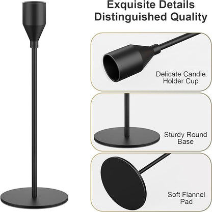 Matte Black Taper Candle Holders, Set of 3 Metal Candlestick Holders for Candle Sticks Holder Decor, Ideal for Mantle Table Centerpiece, Weddings, Dining, Housewarming Gift & Anniversaries