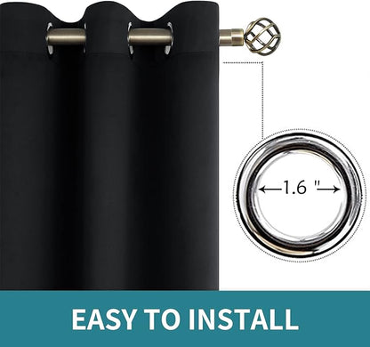 BGment Blackout Curtains for Bedroom - Grommet Thermal Insulated Room Darkening Curtains for Living Room, Set of 2 Panels (38 x 63 Inch, Black)