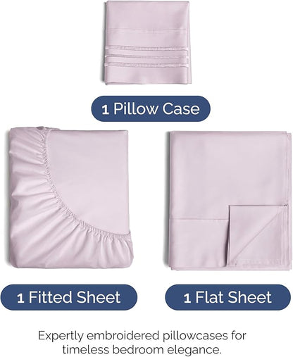 Twin Size 3 Piece Sheet Set - Comfy Breathable & Cooling Bed Sheets Set - Hotel Luxury Bedding for Women, Men, Kids, Teens, Boys & Girls - Deep Pockets, Soft, Wrinkle Free - Oeko-Tex - Light Lavender