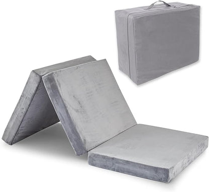 SINWEEK Tri Folding Mattress Foam Topper 4" Thickness Floor Cot Mattress, Guset Bed with Removable&Machine Washable Cover and Lining, CertiPUR-US Certified 38 x 80 Inch