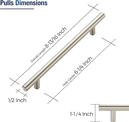 JOY DECOR 45 Pack Cabinet Handles, Brushed Nickel Cabinet Pulls, 6-1/4 in Hole Center Kitchen Cabinet Handles, Stainless Steel T Bar Handles for Dresser Drawers