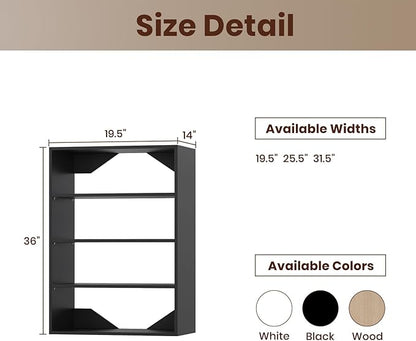 ROOMTEC 19.5" Shelf Short Tower Closet Unit, Modular Closet System with Shelf, Wardrobe Organizer for Bedroom or Walk-in Closet, Wall Mounted, Customizable Clothes Storage Unit, Black