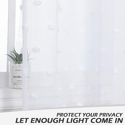 MYSKY HOME Small Curtains for Bedroom Windows Panels Light Filtering White Pom Pom Sheer Curtains 63 Inch Long for Nursery Girls Room Rod Pocket Kitchen Voile Drapes 52 x 63 inch 2 Sets