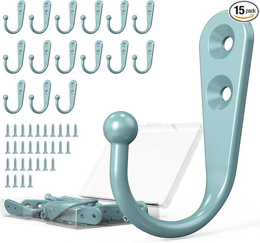 15 Pcs Black Wall Mounted Coat Hooks, Hanger Hook with 30 Pieces Screws for Towel, Key, Robe, Scarf, Bag, Cap, Coffee Cup, Mugs（Bule）