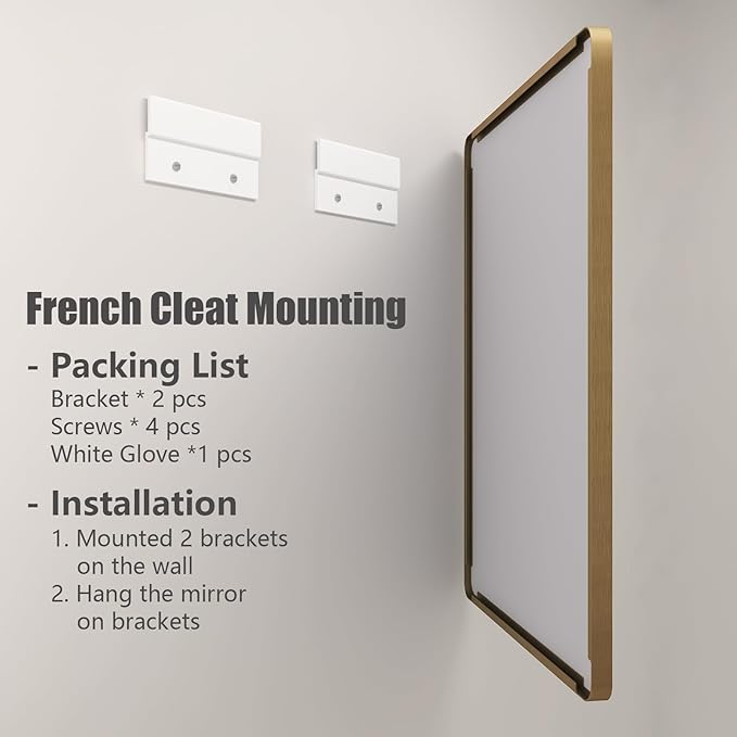 24x30 Gold Bathroom Mirror, Rounded Rectangle Gold Frame Mirror, Brushed Gold Brass Bathroom Vanity Mirror Wall-Mounted, Anti-Rust, Hangs Horizontally or Vertically