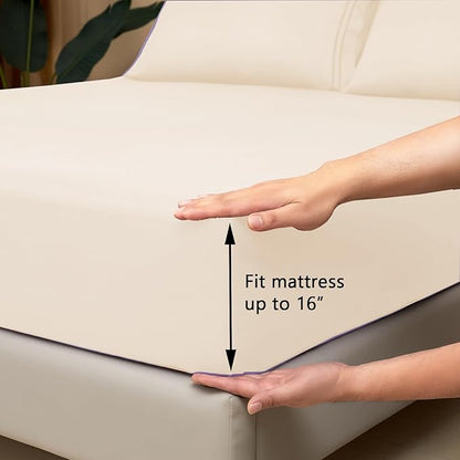Mejoroom King Size Sheet Set - Soft Microfiber Bed Sheets,Deep Pocket Fitted Sheet, Soft, Breathable, Wrinkle & Fade Resistant - 4 Piece (King, Cream)