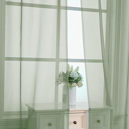 Aiyufeng Sage Green Sheer Curtains 90 Inch Length 2 PCS, Rod Pocket Voile Drapes for Bedroom Living Room, Semi Sheer Curtain Panels Window Treatments for Yard/Patio/Villa/Parlor, 42"x 90", Sage Green