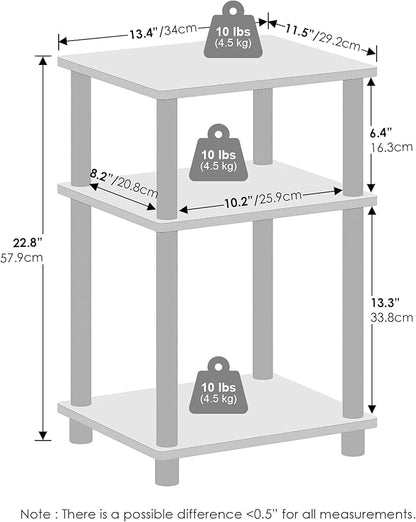 Furinno Just 3-Tier Turn-N-Tube Open Storage Nightstand, 1-Pack, Plastic Poles, Sonoma Oak/White