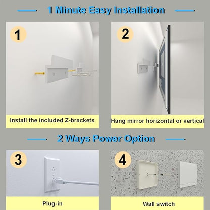 40"x32" Framed Bathroom Mirror with Lights, Motion Sensor Black Vanity Mirror Wall Mounted with 1.97" Front Light Source & Backlit, 3 Colors Dimmable Anti-Fog, Tempered Glass, HD Reflection