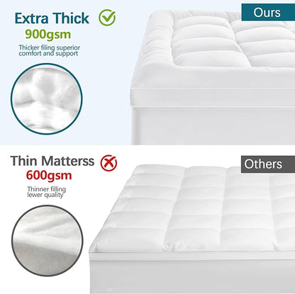 CYMULA Mattress Topper Super Queen Size - Extra Thick Cooling Mattress Pad Cover for Back Pain - Soft Mattress Protector Bed Topper Pillow Top with 8-21 Inch Deep Pocket 3D Snow Down Alternative Fill