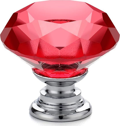 Ravinte 25 Pack Red Crystal Knobs for Dresser Drawers - 30 mm Glass Cabinet Diamond Shaped Knobs with Silver Base