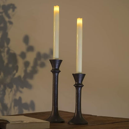 JT17008 Rustic 2 Pack Candlestick Decorative Taper Candle Holder for Table Centerpiece, 7" x 9", Brown