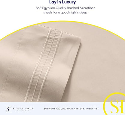 Twin XL Sheets - Breathable Luxury Sheets with Full Elastic & Secure Corner Straps Built In - 1800 Supreme Collection Extra Soft Deep Pocket Bedding Set, Sheet Set, Twin XL, Beige
