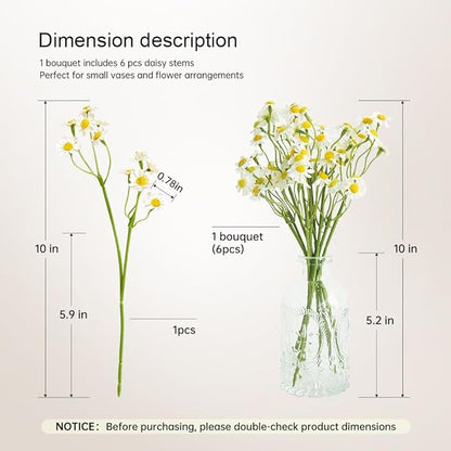 Small White Daisy Flowers Artificial,2 Bouquet/12Pcs 10 Inch Fake Daisies,Spring Wild Flower for Party Decor (Vase Not Inclouded)