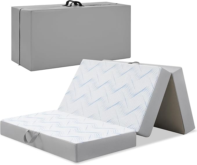 Foldable Mattress Queen 3 inch -Portable White Memory Foam Folding Matress with Washable Cover for Camping Travel Guest Room Home Use-Non-Slip&Easy Storage
