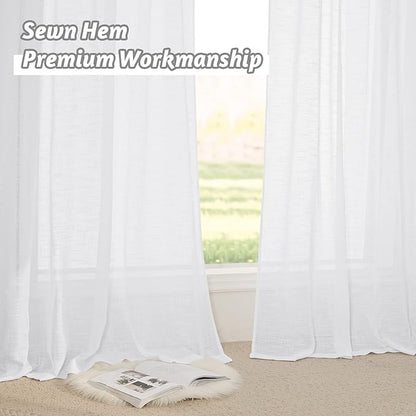 RYB HOME Semi Sheer Curtains 84 inches - Linen Texture Privacy Breathable Curtains Large Window Decor for Bedroom Living Room Canopy Bay Window Bathroom, 52 x 84 inch Length, 2 Panels