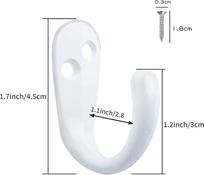 IBosins 15PCS Coat Hooks Wall Mounted Single Prong Robe Hook for Hanging Towel Hooks with 30 Screws for Bags, Hat, Cap, Scarf, Cup (White)