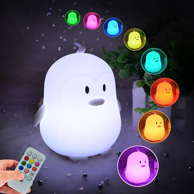 Penguin Night Light for Kids Silicone Sleep NightLights, 9 Colors Baby Light Bedside Lamp Bed Room Children Decorative Lamps for Toddlers/Boys/Girls/Adults/Bedroom/Bathroom/Outdoor - Medium