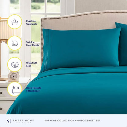 California King Sheet Sets - Breathable Luxury Sheets with Full Elastic & Secure Corner Straps Built In - 1800 Supreme Collection Deep Pocket Bedding, Sheet Set, EXTRA DEEP pocket - Cal King, Teal
