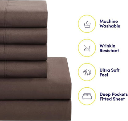 Sweet Home Collection 5 Piece Comforter Set Bag Solid Color All Season Soft Down Alternative Blanket & Luxurious Microfiber Bed Sheets, Brown, Twin XL
