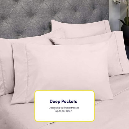Cal King Size Bed Sheets - 6 Piece 1500 Supreme Collection Fine Brushed Microfiber Deep Pocket California King Sheet Set Bedding - 2 Extra Pillow Cases, Great Value, California King, Pale Pink