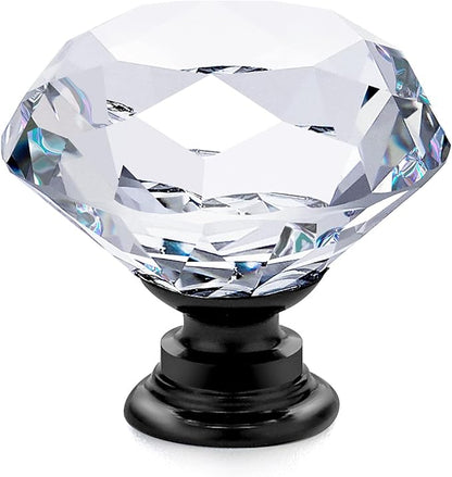 Ravinte 5 Pack Crystal Drawer Knobs - Glass Cabinet Knobs, Diamond Shaped, 30 mm with Black Base