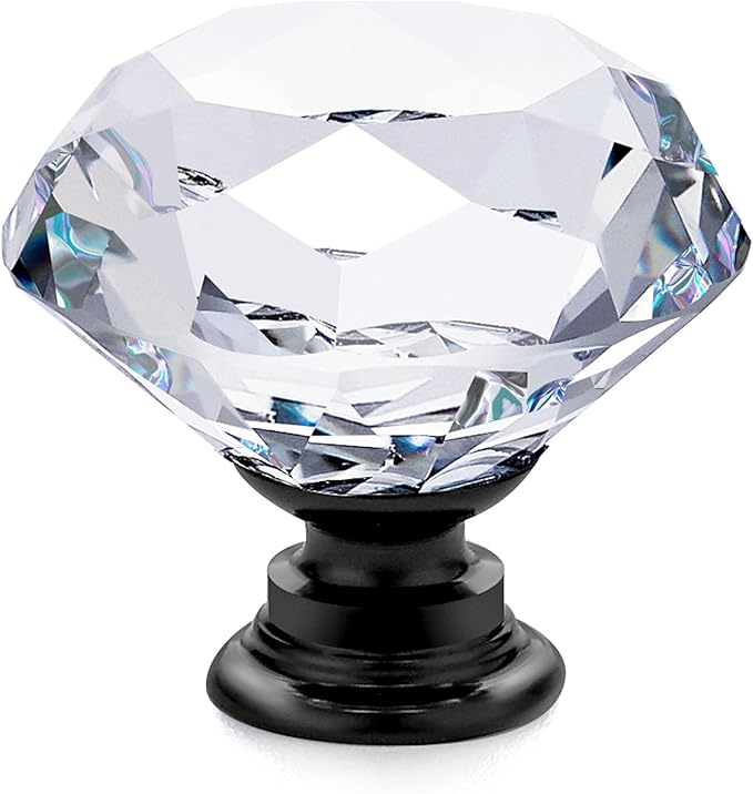 Ravinte 10 Pack Crystal Drawer Knobs - Glass Cabinet Knobs with Black Base - Diamond Shaped - 30 mm