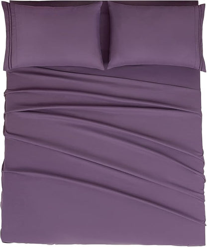 Mejoroom King Size Bed Sheet Set - Hotel Luxury 1800 Bedding Sheets & Pillowcases - 16" Deep Pocket Fitted Sheet, Soft, Breathable, Wrinkle & Fade Resistant - 4 Piece(King, Purple)
