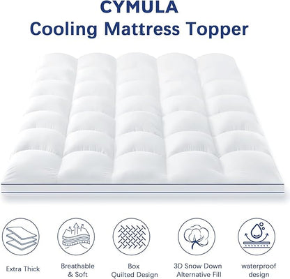 CYMULA Super Queen Mattress Topper Waterproof, Cooling Pillow Top Mattress Topper, Extra Thick Mattress Pad Cover with 8-21 Inch Pockets, Plush Down Alternative Fill Mattress Protector