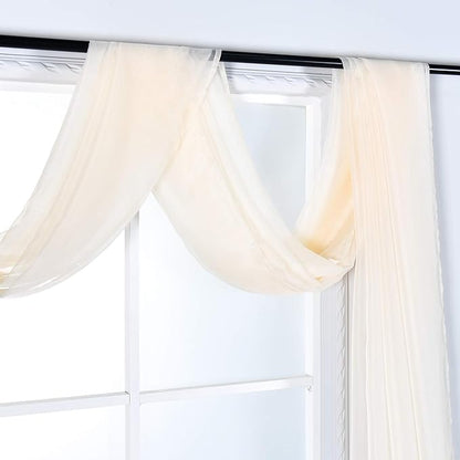 KEQIAOSUOCAI Beige Sheer Window Scarf Curtains Valance 144 Inches Long Sheer Fabric for Draping Curtain Toppers for Wedding Party Girls Room Bed Canopy Scarves 52Wx144L Beige