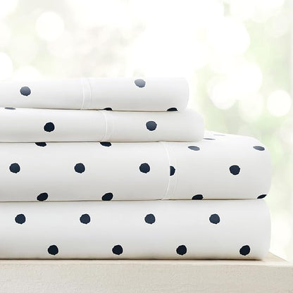 Linen Market Double-Brushed Patterned Microfiber Twin Sheet Set 3 Piece – Oeko-TEX Certified Ultra Soft & Wrinkle-Free - 16" Deep Pocket Sheets - Easy Care Twin Size - Dots Navy