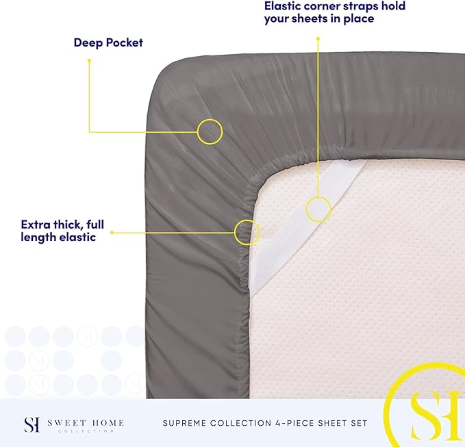 Full Size Sheet Sets - Breathable Luxury Sheets with Full Elastic & Secure Corner Straps Built In - 1800 Supreme Collection Extra Soft Deep Pocket Bedding Set, Sheet Set, Full, Gray