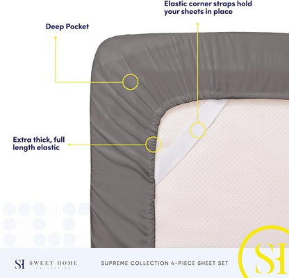 Full Size Sheet Sets - Breathable Luxury Sheets with Full Elastic & Secure Corner Straps Built In - 1800 Supreme Collection Extra Soft Deep Pocket Bedding Set, Sheet Set, Full, Gray