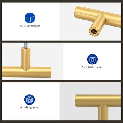 LONTAN 10 Pack Gold Cabinet Knobs Gold Drawer Knobs Brushed Brass Kitchen Cabinet Hardware for Bathroom Cupboard 2in Overall Length,Stainless Steel