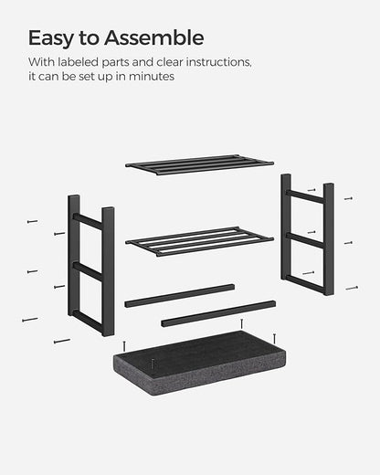 SONGMICS Shoe Bench, Storage Bench, Entryway Bench with Cushion, Shoe Shelf with Seat, Space-Saving, Modern Style, for Living Room, Bedroom, Hallway, Dark Gray and Ink Black ULBS576B33