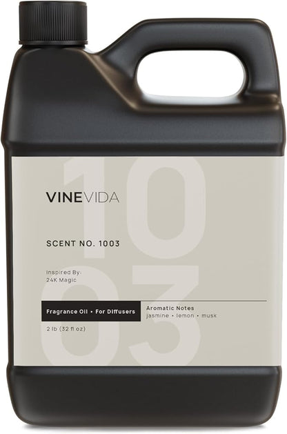 VINEVIDA [32 Fl Oz] Scent NO. 1003 Inspired by 24K Magic Fragrance Oil for Cold Air Diffusers, Aromatic Notes of Lemon Jasmine Musk, Essential Oils for Diffuser Oil Refill & Air Freshener Room Spray
