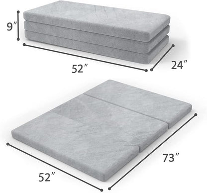 SINWEEK Tri Folding Mattress with Storage Bag - Foldable Mattress Foam Topper Floor Cot, Guest Bed with Machine Washable Cover and Waterproof Lining, CertiPUR-US Certified 52 x 73 x 3Inch
