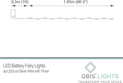 QBIS Warm White Fairy Lights Battery Operated With Timer Mode, 40 Micro LED for Mason Jars, 6.5ft Silver Wire Indoor Use