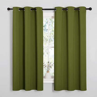 NICETOWN Olive Green Blackout Curtains 48 inches Length for Laundry Room, 2 Panels, 42" Wide, Thermal Insulated Decoration Drapes for Short Window