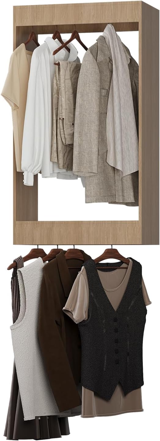 ROOMTEC 25.5" Double Hanging Closet Unit, Modular Closet System with Hanging Rod, Wardrobe Organizer for Bedroom or Walk-in Closet, Wall Mounted, Customizable Clothes Storage Unit, Wood