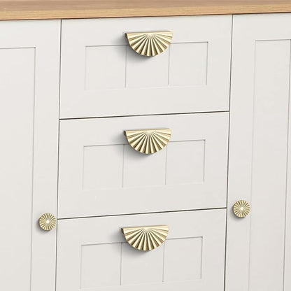 10 Pack 3 Inch (76mm) Brushed Gold Cabinet Pulls Cup Flat Drawer Handles Kitchen Cupboard Pull Bathroom Dresser Sunflower Handle Unique Hardware for Furniture Door Wardrobe Hardware TYH-BG-10