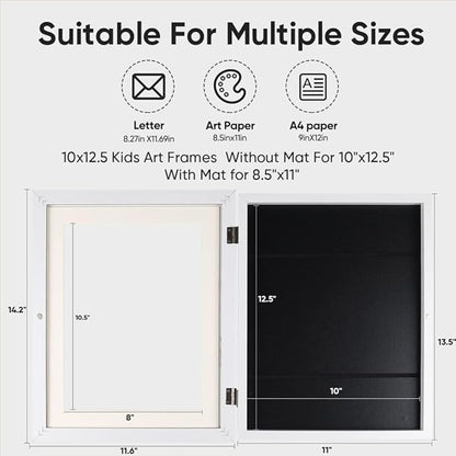 [3-Pack] Kids Artwork Frames Changeable - Kids Art Frame,Front Opening Holds 150,Children Art Projects Kids Art Frames,10x12.5 Picture Frame for Display Kid Art Work,With Storage(White)