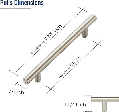 JOY DECOR 45 Pack Cabinet Handles, Brushed Nickel Cabinet Pulls, 5 in Hole Center Kitchen Cabinet Handles, Stainless Steel T Bar Handles for Dresser Drawers