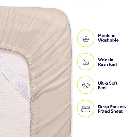 Twin Size Bed Sheets - 4 Piece 1500 Supreme Collection Fine Brushed Microfiber Deep Pocket Twin Sheet Set Bedding - 1 EXTRA PILLOW CASES, GREAT VALUE, Twin, Beige